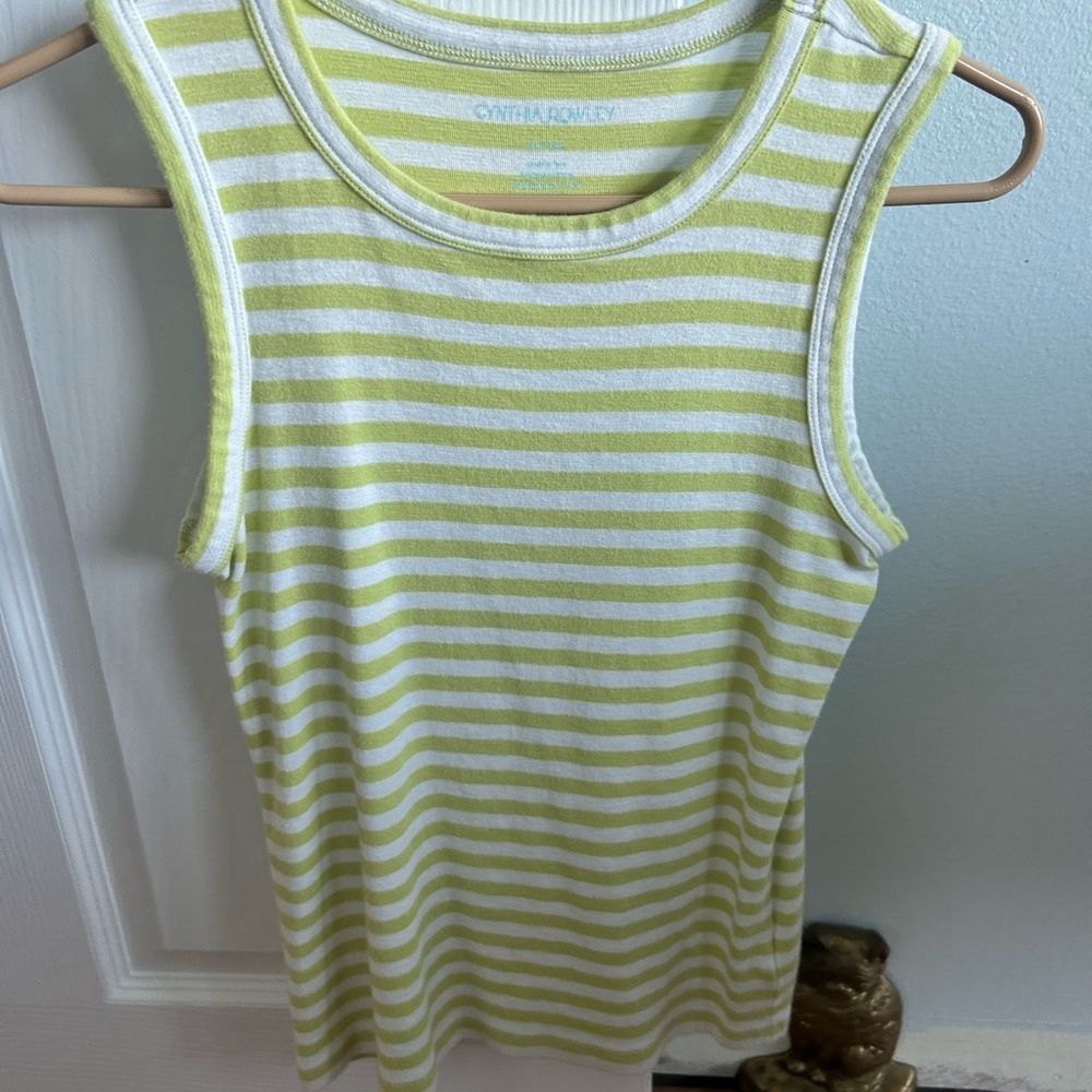 Cynthia Rowley Lime and White Striped Tank Top